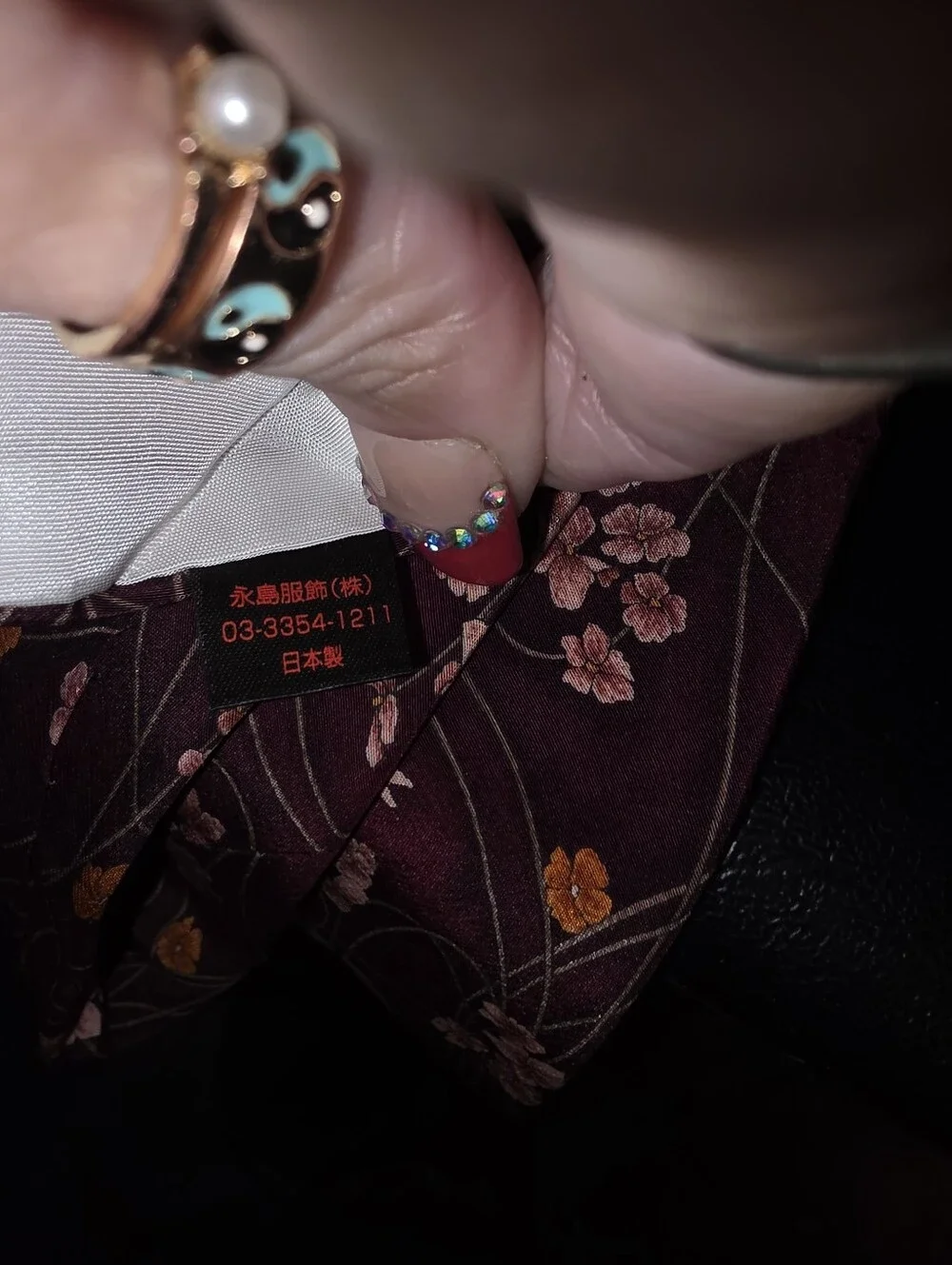 Nina Ricci Burgundy 100% Silk Tie with Pink and Orange Floral Print